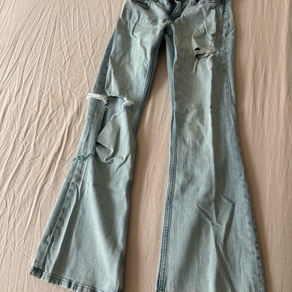 American Eagle Outfitters Light Blue Distressed Flare Jeans